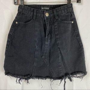 Pretty Little Thing Black Denim Distressed Skirt